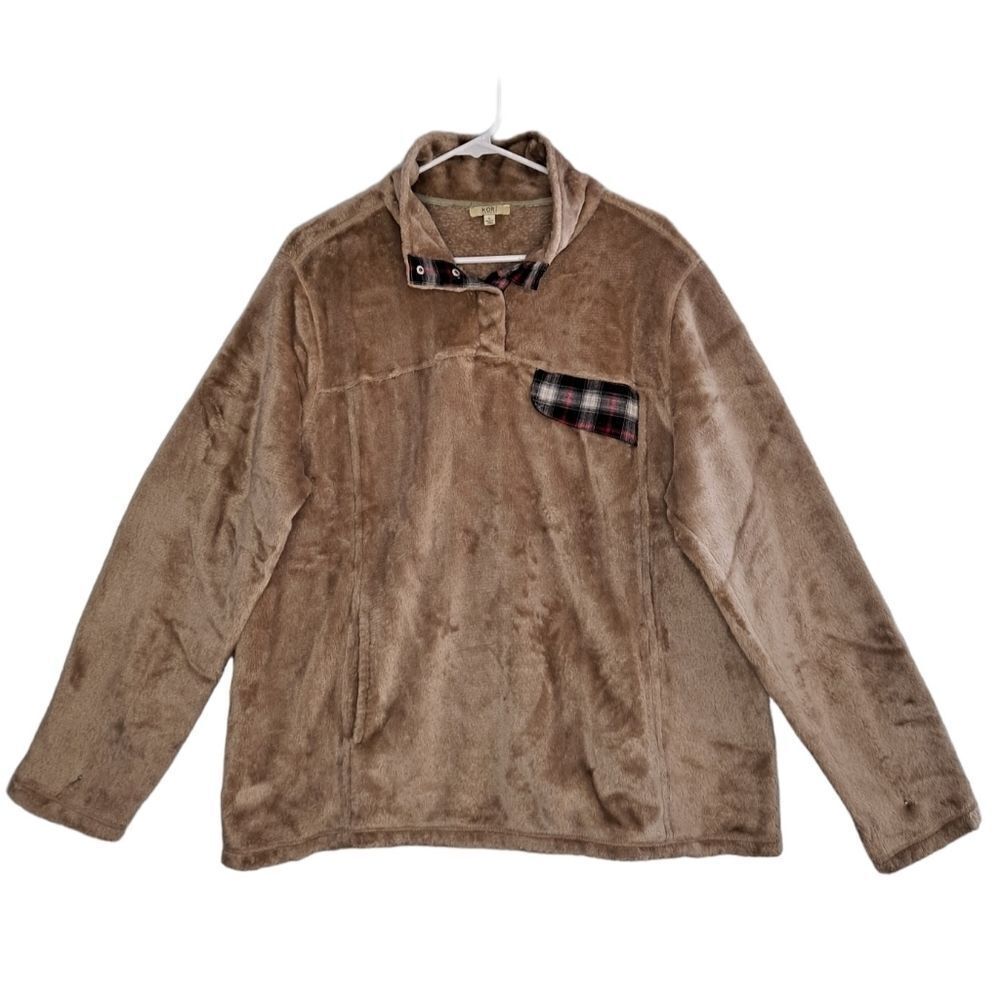 KORI America Faux Fur Long Sleeve Pullover Top Shirt Jacket Tan Large